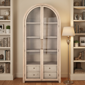 Venta al por mayor <span class=keywords><strong>de</strong></span> fábrica: Vitrina alta arqueada <span class=keywords><strong>de</strong></span> <span class=keywords><strong>madera</strong></span> y vidrio estilo rústico <span class=keywords><strong>con</strong></span> <span class=keywords><strong>cajones</strong></span> para decoración del hogar - Product Image 6