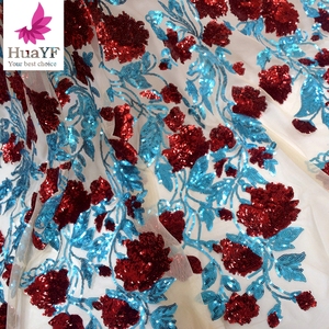 Tissu de robe en dentelle de tulle Aso Ebi avec broderie florale africaine élégante et paillettes pour spectacle 5 yards HY1034-1 - Product Image 4