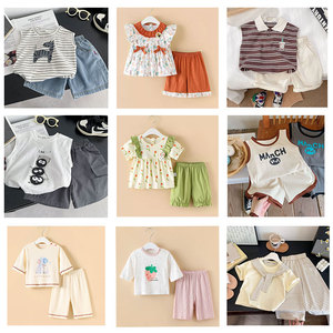 Conjuntos de ropa para niños Profit King, camisetas de algodón con pantalones cortos, diseños florales de mariquita en denim para niños de 0 a 12 años - Product Image 4