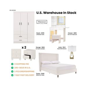 Contemporary Wood Bedroom Furniture Set with Upholstered <b>Queen</b> <b>Bed</b> Closet Vanity Table & Nightstands for Villa or Hotel Use - Product Image 1