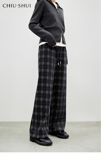 <span class=keywords><strong>Pantalon</strong></span> en molleton à carreaux simple pour femmes, tendance, tout-aller, fermeture élastique à cordon, <span class=keywords><strong>polyester</strong></span>/<span class=keywords><strong>viscose</strong></span>/spandex - Product Image 2