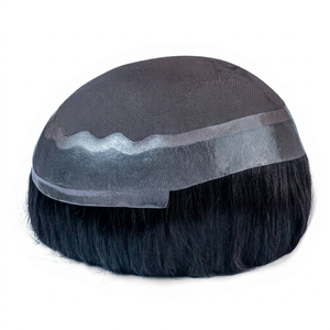Prothèse capillaire noire en cheveux humains raides à raie centrale, avec closure frontale en dentelle, base en PU, densité 100%, cheveux indiens Remy, mono invisible - Product Image 1