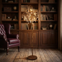 Lampe sur pied en laiton avec source lumineuse LED, style postmoderne, design moderne, cristal en forme de goutte d'eau, pour la décoration de la maison, du salon et de la chambre à coucher