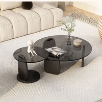 Table basse en verre trempé de style moderne minimaliste nordique italien Wabi-Sabi avec cadre en bois pour petits appartements