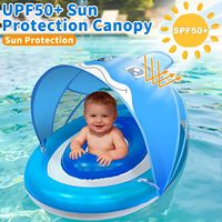 Siège de sécurité réglable à double chambre d'air et pare-soleil à 4 niveaux, flotteur de piscine pour bébé avec auvent, protection solaire UPF 50+, design dauphin