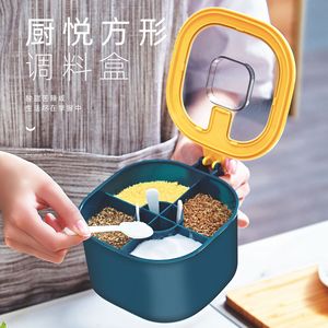 <b>Kitchen</b> Four Compartment Plastic Seasoning <b>Container</b> With Spoon Flip Top Lid Airtight For Solid Seasonings <b>Storage</b> - Product Image 1