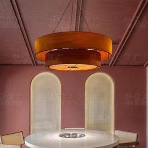 Lustre rond de style chinois E27 couleur chocolat pour restaurant, salon de thé, hôtel, luminaire pour espace privé - Product Image 1