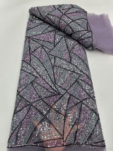 Ni. Ai thiết kế mới thêu sequin ren đính cườm vải cô dâu sequin ren vải lưới đính cườm vải ren với trình tự - Product Image 6