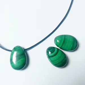 Miss Stone 2024 Wholesale 30mm Drilled Tumble Customizable Dark Green Natural Crystal Malachite Pendant Stone For Necklaces