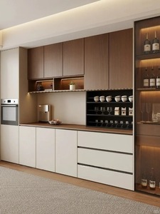 Buffet de style Maillard pour hôtel de campagne, en chêne massif, avec éclairage LED, étagère ouverte, four encastré et grand espace de rangement, idéal pour salon et salle à manger - Product Image 1