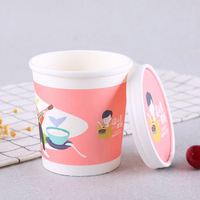 Emballage alimentaire jetable à emporter, bol à soupe en papier kraft blanc, bol à salade avec couvercle en PP