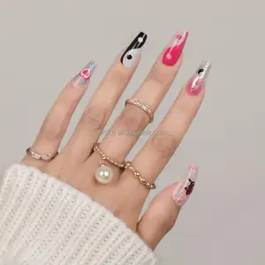 Cool design Punk Girl False Tips solid color Shape Artificial Press on Nails Gel ABS Set French OEM