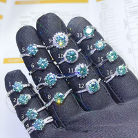 Bague en argent sterling 925 avec diamant vert 1 carat, bague de fiançailles, bague de mariage, anneaux ajustables en moissanite