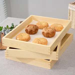 Bandeja de servicio de madera de diseño personalizado de forma Rectangular de buena calidad con mango de madera bandeja de madera para el hogar