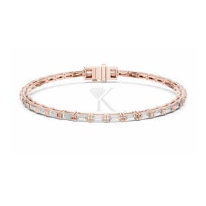 Bracelet barre baguette diamant East West avec diamants de laboratoire en or jaune, bracelet tennis, bijoux minimalistes à superposer - Product Image 5