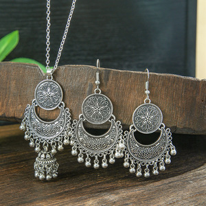 Ethnic <b>Silver</b> Plated <b>Necklace</b> And Earring <b>Set</b> Women's Floral Design Party Jewelry Alloy Fashion Jewelry <b>Sets</b> - Product Image 1