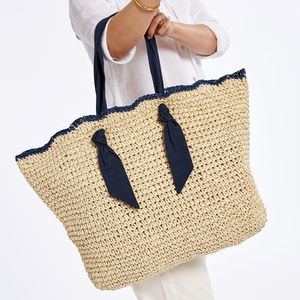 Bolso Tote de <span class=keywords><strong>Rafia</strong></span> con Monograma Personalizado y Asas de Listón, Bolso de Playa de Gran Capacidad, Bolso de Hombro Tejido para Vacaciones de Verano - Product Image 2