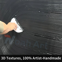 Grande toile abstraite texturée minimaliste peinte à la main, peinture au plâtre moderne, décoration murale 3D noire