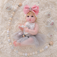 Poupée Reborn de 22 pouces en vinyle intégral, avec nœud rose, couronne, robe grise et jupe en tulle, pour jeu d'imitation