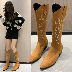 Zapatos vaqueros de moda para <span class=keywords><strong>mujer</strong></span>, <span class=keywords><strong>botas</strong></span> informales de tacón alto de tubo de talla grande, otoño e invierno, novedad de 2022 - Product Image 2