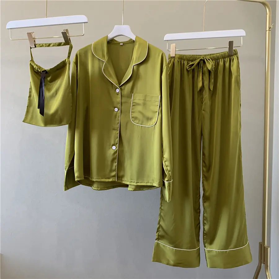 Pijama suave de seda para mujer, conjunto de pijama de dos piezas, de satén, barato, 2019