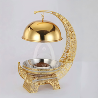 QY Plat de service de luxe doré 8L en acier inoxydable épaissi, chauffe-plat élégant pour buffets, mariages, banquets et hôtels