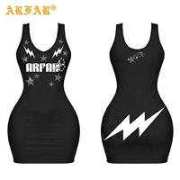 Robe moulante mini sexy pour femme avec logo personnalisé, motif étoile et éclair en strass, sans manches, extensible, pour soirée en club Y2K