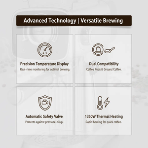1350W Elektrische Dual-Use Kaffeemaschine (Kapsel/Gemahlener Kaffee) mit Fronttemperaturanzeige, Sofortige Erhitzung, 0,8L, für den Haushalt, Spanisch - Product Image 3