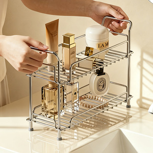 <b>Bathroom</b> Storage Rack 50X30Cm Double Layer Stainless Steel Freestanding For Cosmetics Skincare Vanity Organization - Product Image 3
