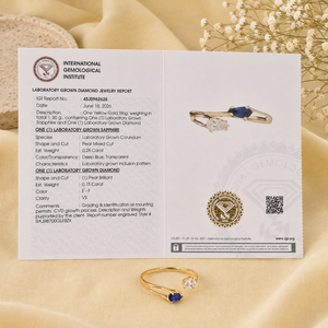 Classic Designer 14KT Solid Yellow Gold <b>Adjustable</b> <b>Ring</b> with Lab Grown Diamond and Blue Sapphire IGI Certified Jewelry for Women - Product Image 6