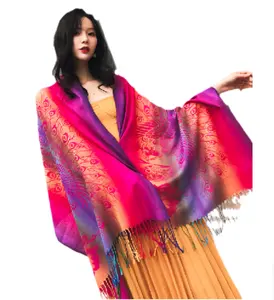 Scarves Supplier Wholesale Ethnic Style Shawls Gradient Color Scarves With Peacock Prints For Women