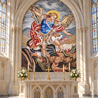 Mosaïque murale artisanale de l'archange Michel - Saint Michel tuant le dragon, en feuille d'or et carreaux de verre découpés, art mural pour villa, église, autel