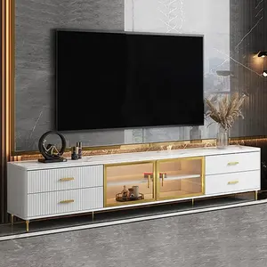 NOVA Luxury Marble Tv Unit Stands Wood Fluted Board Design Entertainment Center Table Storage Cabinet For Living Room Furniture