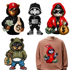 Hustle Bear Bunny Animal DTF Printing Thermo Graduation Iron on Decals Heat Transfers Stickers for DIY Hoodies