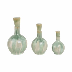 Set di 3 vasi decorativi in ceramica con coperchio, smaltati verde, per soggiorno, camera da letto, ufficio. - Product Image 1
