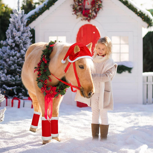 OEM Factory 6pcs Christmas Horse <strong>Wraps</strong> New Year Winter Warm Tendon Boots Leg Protector <strong>Wrap</strong> Horse <strong>Halter</strong> Hat Western Saddle - Product Image 5