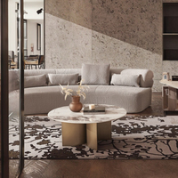 Table basse ronde moderne 2025 avec plateau en pierre, structure en métal doré et panneau en bois, mobilier pour hôtel et salon