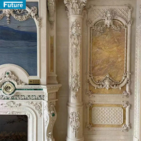 Pilier de colonne d'intérieur en marbre beige avec sculptures d'art pour la décoration de la cheminée du hall de la villa de l'hôtel