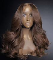 Peluca de Cabello Humano Natural Ondulado Suelto 13*4 HD Lace Glueless Color Marrón con Frontal Pre-arrancado 99J, Peluca Rizada y Lisa