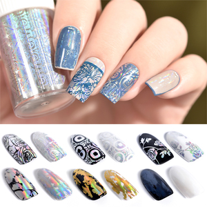 Feuille de transfert holographique pour ongles, motif floral laser, dentelle, aurore, ciel étoilé, autocollant enveloppant pour ongles, décoration multi-styles pour nail art - Product Image 1