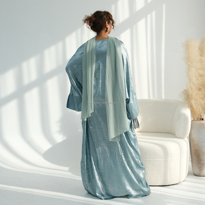 LE DUO Abaya Kimono Abierta de Verano de Poliéster Satinado Brillante Estilo Dubái, Cardigan Musulmán con Mangas Murciélago y Dobladillo Acampanado para Ramadán - Product Image 2