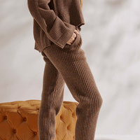 Ensemble de pantalons amples en tricot côtelé de laine et cachemire pour femme, collection automne-hiver 2024, avec logo décoratif, fabrication ODM, pantalons pour femmes