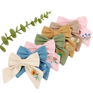 Boutique handmade 2 cái/bộ vàng thêu vải <span class=keywords><strong>Clip</strong></span> tóc cho trẻ em trở lại trường học bút chì cung trong phong cách ngọt ngào - Product Image 1