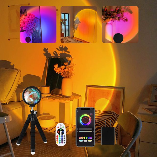 Smart RGB 16 Colors LED Sunset Projection Lamp with APP and Remote Control USB 360 Degree Rotation Sunlight Lamp Photography