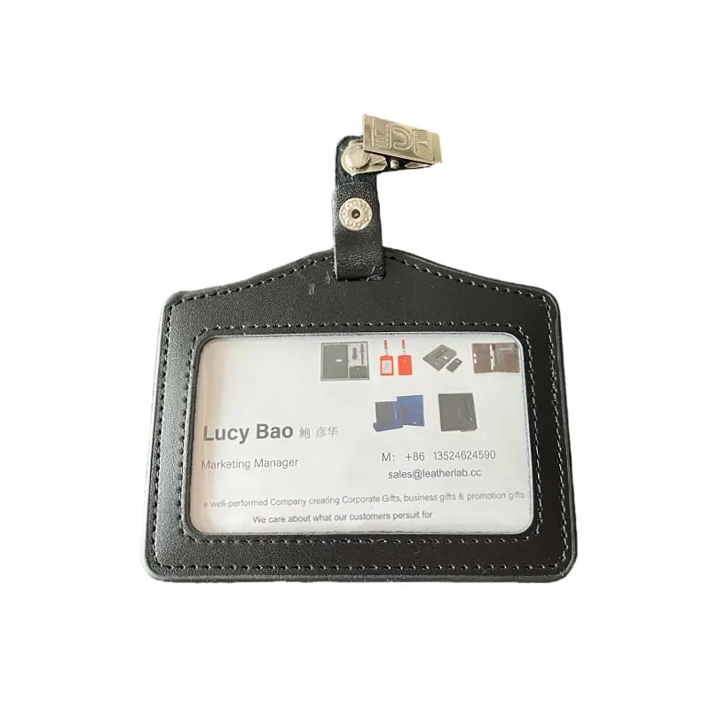 customization corporate gifts promotion leather genuine logo emboss work ID IC card holder hanging rope lanyard card set