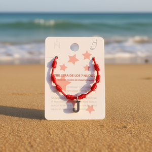 Tobillera Angelina de siete nudos con cuerda roja y dije de la letra J para mujer, joyería de moda, regalo. - Product Image 1