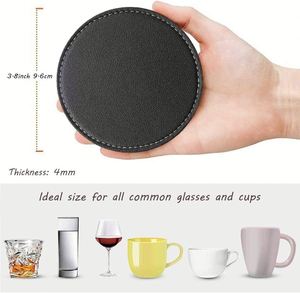 OEM/ODM Custom Logo PU Leather Coaster Heat Resistant Non-slip Custom Coasters Round Cup <b>Mat</b> for Home <b>Bar</b> Restaurant - Product Image 4