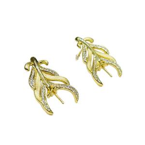 22506DIY Pendientes de Plata con Bandeja Vacía para Pendientes de Plata S925, Diseño de Hoja y Cuentas Redondas de 10-12mm, Accesorios para Perlas - Product Image 5