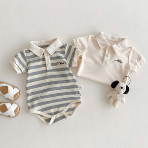 Combinaisons pour bébé à manches courtes d'été, col côtelé avec boutons-pression, motifs rayés unis, combinaisons en coton doux - Product Image 6
