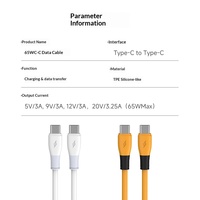 Kabel Data Silikon Pengisian Cepat PD Tipe-C 65W Berkualitas Tinggi Model Youjie C-C65W untuk Komputer & Transfer Data